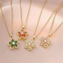 1pc Luxury Floral Rotating Pendant Rhinestone Necklace, Niche Design Sweet Collarbone Chain, Daily Atmosphere Matching Accessory - Rhinestone Flower - View 3