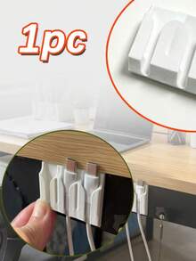 1pc Cable Organizer Holder, Cable Management Clip, Adhesive Wire Clip For Desk, Home, Office, USB Charging Cable Storage, Keep Cables Neat And Organized, Easy Installation, 3 Slots, White - White - View 2