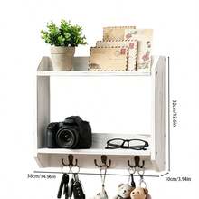 IDUK 1PC Wooden Key Hook Rack With Mail & Sundries Storage, Perfect For Entryway Apartment Home Office Organization Wall Mount Display Solution For Keys Letters Documents Accessories Storage - White - View 3