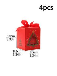 4/8/12pcs Christmas Gift Box With Handle & Ribbon,Xmas Candy Boxes With Window Cutout, Reindeer Tree Star Design, Holiday Party Favor Treat Boxes With Bow - View 12