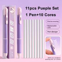 11pcs Pencil-Shaped Erasers | Press Type With Replaceable Core, Assorted Varieties For Sketching, Drawing, Writing Office Stationery School Supplies - Sets - View 12