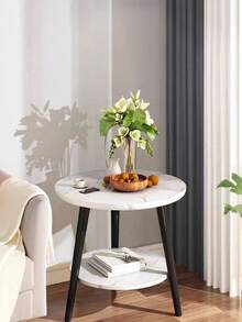 Mesa De Centro,estilo Marmol,minimalista,redonda,madera,sala Blanco - Blanco - Ver 1