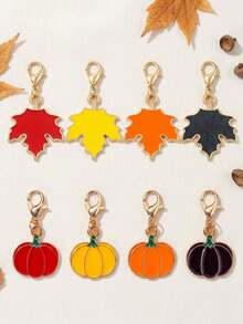 8pcs Fall Pumpkin & Maple Leaf Keychain Set. Cute Autumn Thanksgiving Halloween Bag Charms, Backpack Zipper Pendants & Seasonal Party Gifts. - A - View 9