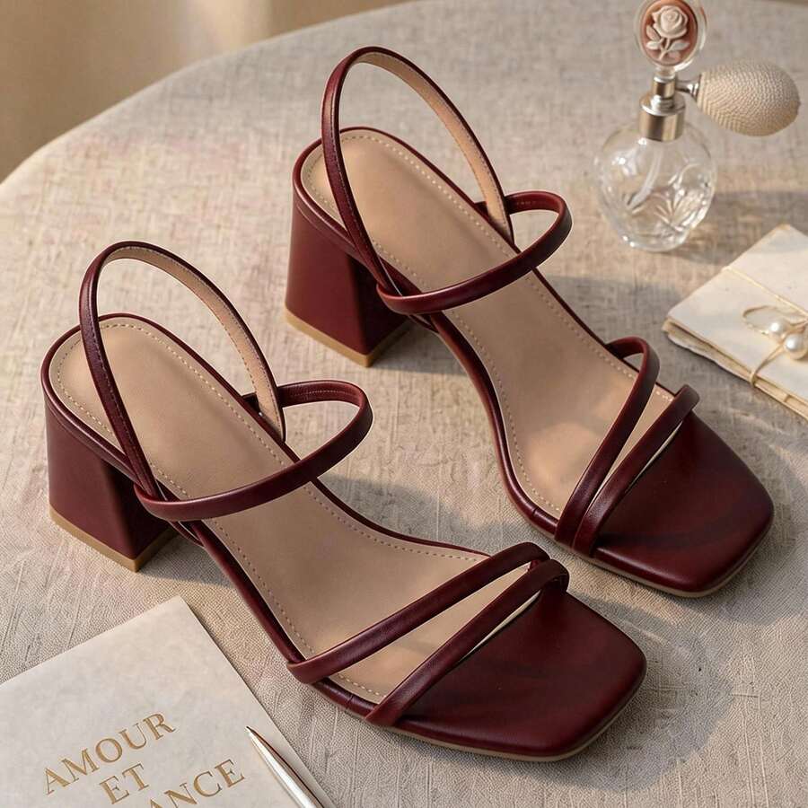 Women Heeled Sandals - Burgundy - View 1