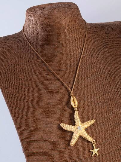 1 Bohemian Starfish Pendant Necklace, Light Luxury Necklace, Simple And High-End Collarbone Chain
