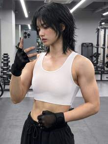 1 buah Tank Top Pembentuk Dada Mikro Wanita, Atasan Kompresi Dada Trans FTM, Pengikat Dada Tanpa Jahitan yang Dapat Diatur, Atasan Olahraga Pembentuk Tubuh Wanita - Putih - View 5