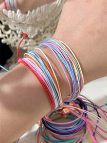 1/5/10/20pcs Rainbow Color Handmade Woven Rope Bracelets, Gradient Color Adjustable Size Bracelets, Suitable For Boyfriend And Girlfriend, Rainbow Multi-Piece Friendship Bracelets, Suitable For Daily Wear And Sharing - Multicolor - View 4