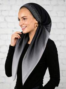1PC Women's Rhinestone Instant Hijab, New Gradient Hijab Scarf, Fashion Slouchy Hijab Hat, Easy To Wear Casual Versatile For Daily Use - Black Gray-starry Diamond - View 2