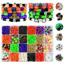 1 Set Halloween Themed Polymer Clay Beads Kit, Pumpkin Skull Ghost Printed Flat Beads, DIY Handmade Bracelet Necklace Jewelry Making Craft Supplies Set - Halloween Collection - View 14