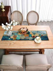 1pc Rainbow Circle Art Pattern Table Runner, Modern Playful Style, Printed Tablecloth, Long Natural Pattern Print, Home Decor, Latest Spring/Summer Style, Suitable For All Seasons - Blue - View 3