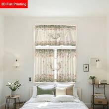 2pcs/ 1pc Kitchen Curtain Set,Watercolor Pink Tulip Floral Wreath Green Foliage Border Pattern Printed Curtain Combination,2D Flat Print,Suitable For Kitchen,Restaurant,Home Decoration,Curtain Decoration Curtains + Window Curtain - Multicolor - View 8