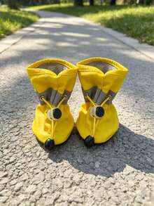 Dog Shoes With Adjustable Drawstring, Rubber Sole, Non-Slip Pet Boots, Outdoor Camping Hiking Paw Protection Shoes, Dirt-Resistant And Wear-Resistant Dog Shoes - Yellow - View 2