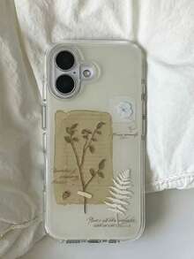 1pc Scratch‑Resistant Nostalgia Old Paper Fern Floral Splicing Protective Case, Unisex Fit, Ideal For Weekend Outing Photo Shooting, Great Festival Surprise Gift Compatible With IPhone11 12 13 14 15 16 17 Pro Max - Multicolor - View 3