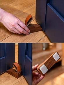 1pc Solid Wood Door Stopper, Creative Raised Anti-Collision Door Wedge, Movable Hanging Top-Mounted Wooden Door Buffer Pad For Bedroom, With Non-Slip Pad At Bottom - Multicolor - View 9