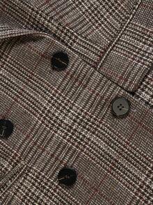DONICY Women's Grey Brown Plaid Notch Lapel Double-Breasted Cropped Blazer, Vintage Slim Fit Office Suit Jacket, Suitable For Spring And Autumn Daily Wear - Brown - View 4