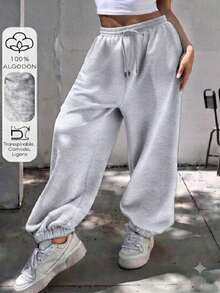Joggers de Mujer Plus Size con Elástico y Listón al Frente – Calientitos y de Alta Calidad - Gris Claro - Ver 1