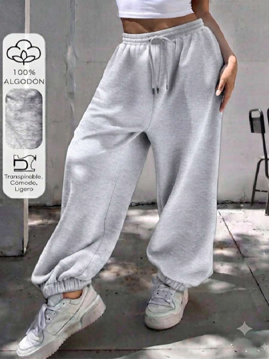 Joggers de Mujer Plus Size con Elástico y Listón al Frente – Calientitos y de Alta Calidad - Gris Claro - Ver 1