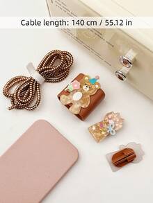 1PC Acrylic Umbrella Cat & Bear Sticker Decor Compatible With Apple 18/20W Charger & Data Cable Protection Set - Multicolor - View 2