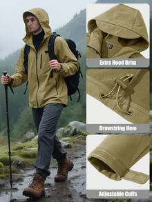 Cavva Jaket Softshell Pria Berkerudung dengan Lapisan Bulu Domba, Mantel Hangat dengan 5 Saku, Manset Bawah dengan Tali Serut yang Dapat Diatur, Cocok untuk Mendaki dan Aktivitas Luar Ruangan - Khaki - View 6