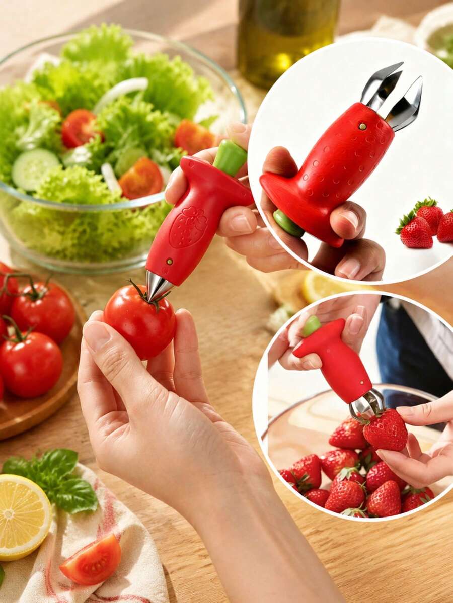 2pcs Random Style Stainless Steel Strawberry Huller, Pineapple Eye Remover, Tomato Corer, Kitchen Gadget