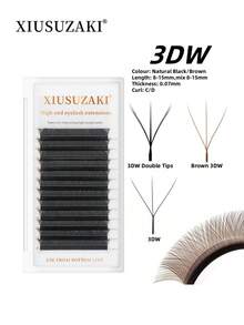 XIUSUZAKI 12Rows 3D W-Shape Lashes/Brown 3DW Lashes/Double Tips 3DW Lashes Bloom Automatic Flowering Premade Fans Eyelashes Extensions Soft Light Individual False Lashes Lightweight DIY Lashes Great For Daily Makeup, Parties - D - View 2