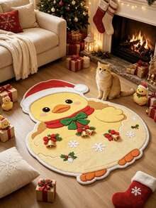 1 pieza Alfombra linda de patito navideño, Navidad, Alfombra gruesa, Alfombra de felpa, Alfombra de otoño/invierno, Alfombra extra gruesa, Alfombra decorativa, Decoración de dormitorio, Alfombra pequeña, Alfombra, Decoración del hogar, Alfombra de sala de estar - A - Ver 3