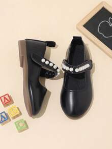 Girls' Black Pearl Decorated Mary Jane Shoes, Suitable For Spring/Autumn Daily Outings And Formal Occasions - Black - View 6