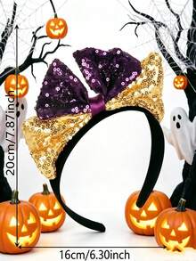 1pc New Halloween Bow Sequin Headband Women's Hair Accessory Headpiece - Multicolor - View 3