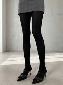 1pair Pure Black Matte Opaque Tights, High Elasticity Anti-Snagging, Office Commute Cool Sexy Style Slimming Versatile Solid Color Base Tights - Multicolor - View 6