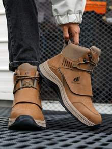 Unisex High-Top Hiking Boots, Breathable And Comfortable Upper, Durable Outsole, Steel Toe Design, Suitable For Outdoor Hiking, Walking, Camping, Travel - Brown - View 3