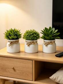 3pcs/1pc Mini Realistic Artificial Potted Plants With Pot, Small Spring Faux Plants, Mini Plastic Green Grass Trimmed Shrub, Suitable For Office Desk Decor, Wedding Favors, Bridal Shower Decoration, Home Office Decor Centerpiece - Multicolor - View 5