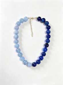 1 pièce Collier de perles bicolore en acier inoxydable avec effet de nuage, perles rondes géométriques bohèmes style européen & américain, accessoire pour femmes, cadeau de vacances, port quotidien - Collier en acier inoxydable orné de perles de résine faites à la main - Voir 13