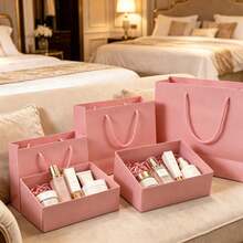 1/2/3pcs Reusable Paper Gift Bags With Handles, Suitable For Weddings, Holidays, Business, Crafts, Retail, Wedding Tote Bags, Small Gift Delivery Birthday Party Paper Packaging Bags, Fashionable And Practical, Suitable For Weddings - Pink - View 3