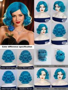 Women Retro Short Finger Wave Wig Multi Color Options High Temperature Synthetic Hair Breathable Mesh Cap Vintage Flapper Cosplay Wig For Retro Themed Party Halloween Carnival Costume Dress Up - Multicolor - View 5