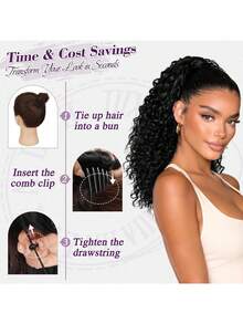Curly Drawstring Ponytail Extension With Comb Clips For Women – 16-Inch Synthetic Wavy Curly Ponytail Hairpiece, Suitable For Daily Wear, Halloween, And Christmas - Multicolor - View 6