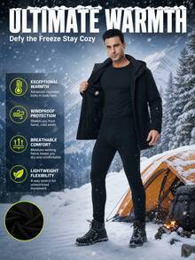 OKP 4-Piece Men's Thermal Underwear Set, Thermal Shaping Suit For Autumn And Winter, Base Layer Set For Home And Casual Wear - Black - View 3