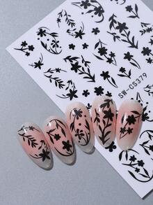 3D黑色花卉美甲貼紙 2片裝 極簡黑色野花藤蔓美甲貼花 優雅花枝自黏式美甲裝飾 DIY美甲配件 女款日常花卉美甲用品 - 黑色 - 查看 7