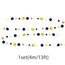 Blue & Gold Polka Dot Paper Hanging Garland, Floating Paper Dot Decoration, Suitable For Weddings, Birthday Parties, Banquets, Graduation Ceremonies, Background Decor, Holiday Decorations, Photo Backdrop - Multiple Styles - View 9