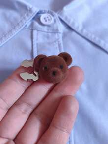 1pc/2pcs Cute Bear Head Button Cover, Shirt Button Cover Clip-On Button Cover, Fashion Crystal Cufflinks Cover - Brown - View 3