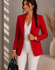 Women Lightweight Blazers - Red - View 1