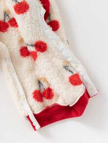 Baby Cute Cherry Pattern Pocket Romper Long Sleeve Autumn/Winter Outfit For Girls - Red - View 7