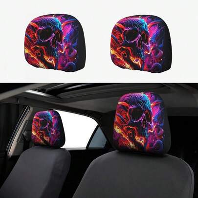 1pc Flame Skull Print Pattern, Ice Silk Material, Breathable & Comfortable, Dust-Proof & Stain-Resistant, Suitable For Men And Women, Fits Most Car Models Like Sedan, Van, Pickup Truck, SUV, Perfect Gift For Holidays!