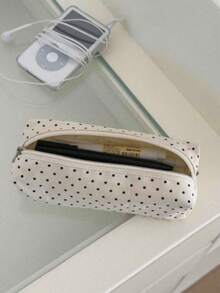1pc Cute Polka Dot Pencil Case, Large Capacity, Student Pencil And Pen Storage Bag, Multi-Functional Zipper Pouch, Can Store Gel Pens, Highlighters, Erasers, Correction Tape And Small Stationery. Lightweight And Portable, Suitable For Students, Exams, Office And Daily Use. Back To School Essential (Zipper Style Random) - A - View 2