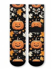 Calcetines para hombre con estampado 360°, estilo callejero, patrones de linterna de calabaza de Halloween, gato negro, murciélago, calcetines coloridos y divertidos, adecuados para uso diario, festividades y ocasiones de fiesta - Negro - Ver 6