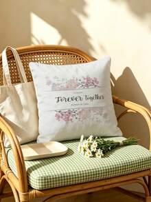 1pc Pink Floral Graphic Customized Pillowcase, Personalized Name & Date Handwritten Font Print Cushion Cover, Couple Keepsake Love Gift Pillowcase, Home Decor Bed Headboard Sofa Square Pillowcase, Pillow Insert Not Included - Multicolor - View 3