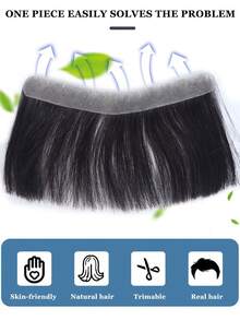 Intranet 1.5*16/2*16CM Men's Thin Invisible Frontal Bangs Hairpiece, Sideburn Hair Patch, Invisible Seamless Ultra-Thin PU Leather Hairline Replacement Piece, Balding Hairline Coverage, Frontal Bangs Hairpiece, Halloween - Black - View 4