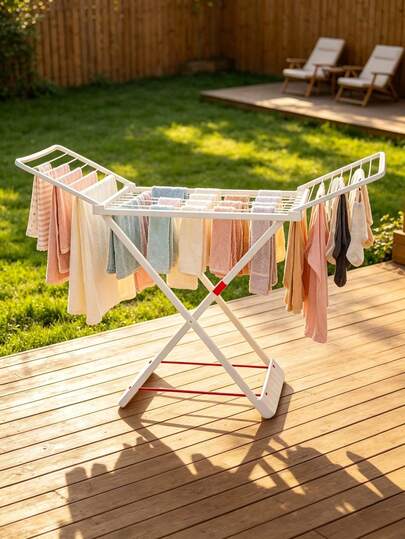 1‑Piece Clothes Drying Rack, Wide Drying Platform, Stable Cross‑Shaped Support Frame, Suitable For Both Indoor And Outdoor Use, Space‑Saving For Storage.