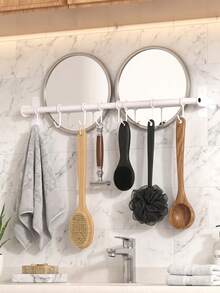 Kitchen Wall Mount Utensil Hanging Rail,Sliding Movable Hooks Storage Rod,Kitchen Spoon Spatula Cooking Tool Organizer Rack,Wall Mount Rail With Sliding Hooks,Multi-Use Kitchen Storage Organizer For Cookware And Dish Towels - Multicolor - View 7