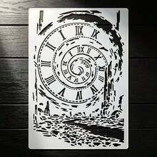 Clock Stencil, A4 Size Reusable Plastic Painting Template For Fabric, Farmhouse Art Projects And DIY Crafts. Suitable For Wall Murals, T-Shirts, Home Decor, Easy To Use, 11.7" X 8.3" Stencil - A - View 8