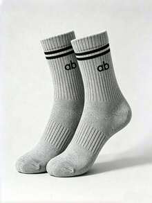 1/5 Pairs Random Women's Solid Color Letter Stripe Mid-Calf Socks, Sweat-Absorbent Breathable Sports Socks, Suitable For Fitness, Running, Travel And Daily Wear, Preppy Style - Multicolor - View 5